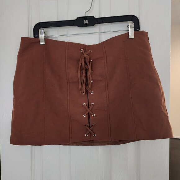 Zara Dresses & Skirts - Brown Zara Faux Suede Lace-Up Mini Skirt | XL